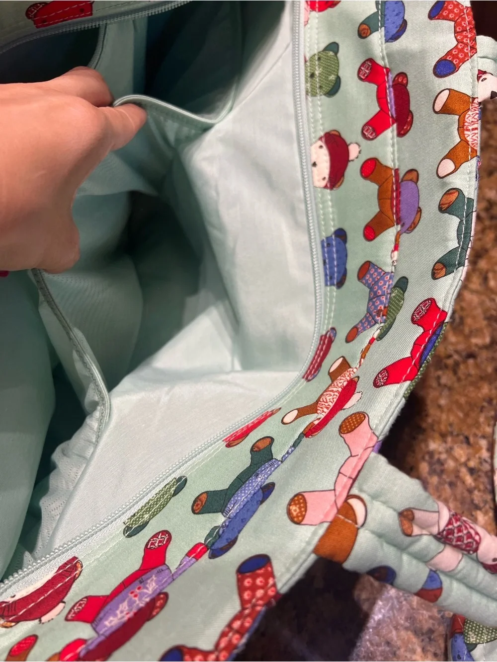 Vera Bradley Quilted Teddy Print Tote Bag Set in Mint